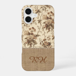 Vintage-Blumen-Toile-Jute-Monogramm-Handyhülle iPhone 16 Hülle