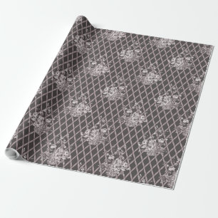 Vintage-Blumen-Toile-Wrap-Papier in Charcoal-Grau Geschenkpapier