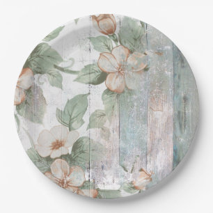Vintage Blumen- u. hölzernes Shabby Pappteller