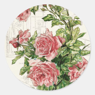 Vintage Blumen über beunruhigtem Text Runder Aufkleber