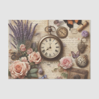 Vintage-Blumen-Uhr und Schmetterlinge-Decoupage Seidenpapier