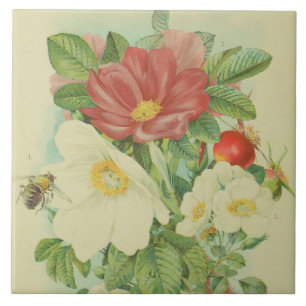 vintage Blumen und Bienen-Dekor oder Kunsthandwerk Fliese