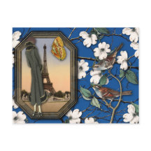 Vintage Blumen- und Eiffelturm-Collage-Postkarte