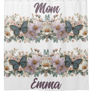 Vintage Blumen und grüner Schmetterling für Mama Duschvorhang
