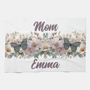 Vintage Blumen und grüner Schmetterling für Mama Geschirrtuch