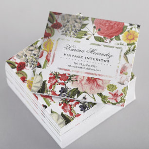 Vintage Blumen und Insekten Garten Blumenquadrat B Mini Visitenkarte