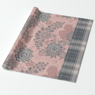Vintage Blumen- und Karomuster gemischt Geschenkpapier