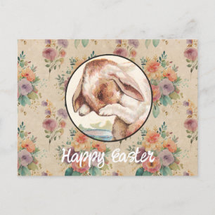 Vintage-Blumen und Osterhase Postkarte