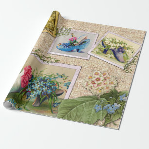 Vintage Blumen und süße Mode Schuhe Collage Geschenkpapier