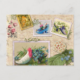 Vintage Blumen und süße Mode Schuhe Collage Postkarte