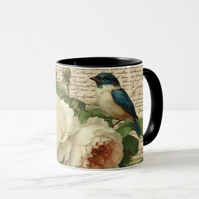 vintage Blumen und Vogel Tasse (VorderseiteRechts)