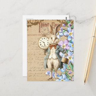 Vintage Blumen und White Rabbit Collage Postkarte