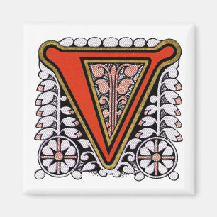 Vintage-Blumen- 'V' - Magnet