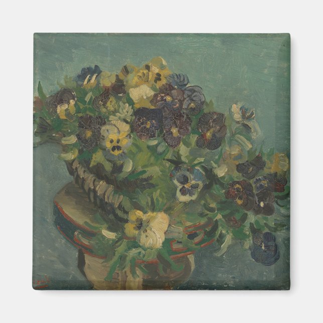 Vintage Blumen Van Gogh Stiefmütterchen-Korb Magnet (Vorne)