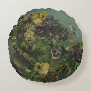 Vintage Blumen Van Gogh Stiefmütterchen-Korb Rundes Kissen