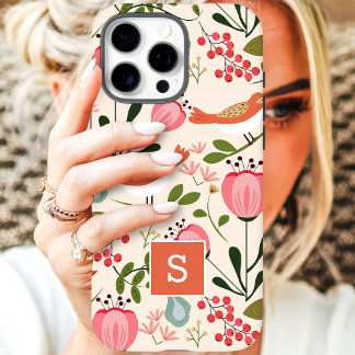 Vintage-Blumen-Vögel-Botanik-Muster-Monogramm Case-Mate iPhone Hülle