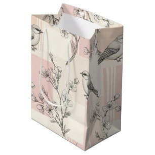 Vintage-Blumen-Vogel-Toile-Streifen (2) Mittlere Geschenktüte