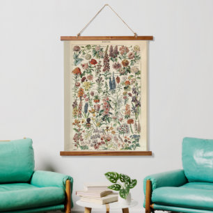 Vintage Blumen von Adolphe Millot Wandteppich Mit Holzrahmen