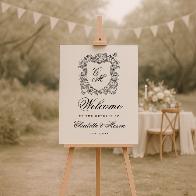 Vintage-Blumen-Wappen-Hochzeits-Monogramm-Willkomm Poster (Von Creator hochgeladen)