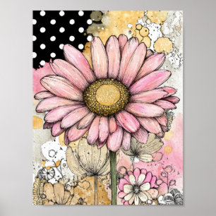 Vintage-Blumen-Wasserfarbe-Polka-Dot-Kunst (5) Poster