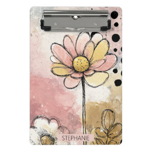 Vintage-Blumen-Wasserfarbe-Polka-Punkt-Kunst (2) Mini Klemmbrett