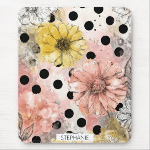 Vintage-Blumen-Wasserfarbe-Polka-Punkt-Kunst (4) Mousepad