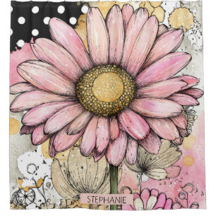 Vintage-Blumen-Wasserfarbe-Polka-Punkt-Kunst (5) Duschvorhang