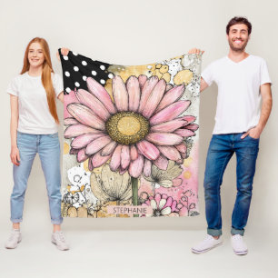 Vintage Blumen-Wasserfarbe-Polka-Punkt-Kunst (5) Fleecedecke