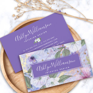 Vintage Blumen-Wasserfarbe Schrift, lila blau gold Visitenkarte