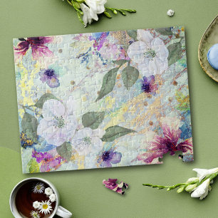 Vintage Blumen-Wasserfarbe Schrift, Seegrün und Go Puzzle
