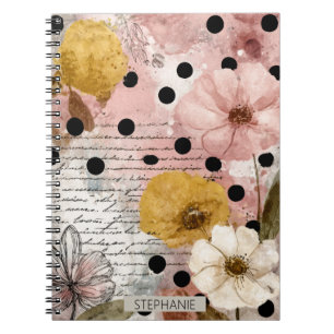 Vintage-Blumen-Wasserfarbe-Script-Polka-Dot-Kunst  Notizblock