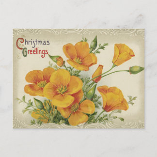 Vintage-Blumen-Weihnachtsgrüße-Postkarte Postkarte
