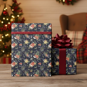 Vintage-Blumen-Weihnachtsstern-Weihnachtsmuster Bl Geschenkpapier