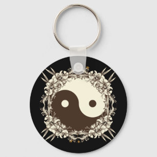 Vintage-Blumen-Yin-Yang Schlüsselanhänger