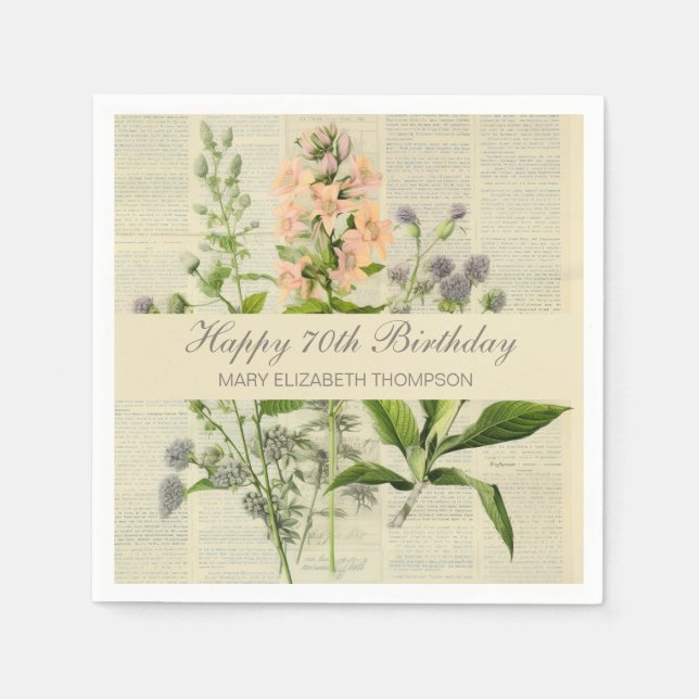 Vintage-Blumen zum 80. Geburtstag Serviette (Vorderseite)