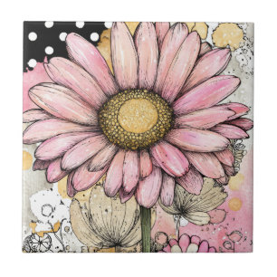 Vintage Blumenaquarell-Polka-Punkt-Kunst (5) Fliese