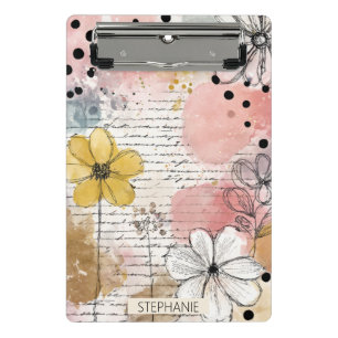 Vintage Blumenaquarell-Script-Polka-Dot-Kunst (4) Mini Klemmbrett