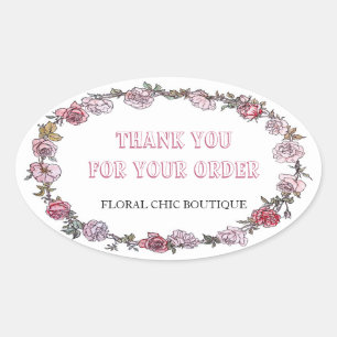 Vintage Blumenarbeit Kundendienst Vielen Dank Ovaler Aufkleber