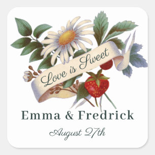 Vintage-Blumenbanner Liebe ist süß Quadratischer Aufkleber