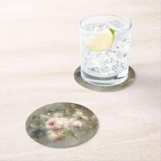 Vintage Blumenbemalung Runder Pappuntersetzer (Vor Ort)