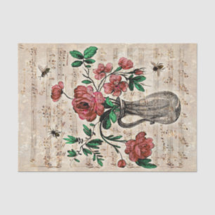 Vintage Blumenbienen Musik Ephemere Tissue Seidenpapier