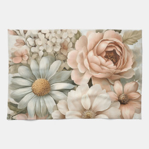 Vintage Blumenbouquet mit sanften Pastellblüten Geschirrtuch