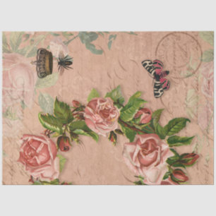 Vintage Blumenbouquet Pink Rose Ephemera Collage Seidenpapier