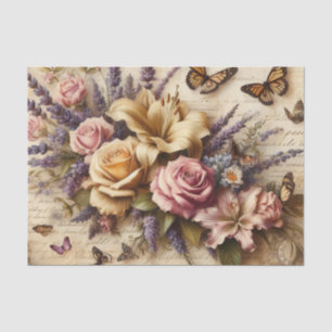 Vintage BlumenBouquet und Schmetterlinge Dekoupage Seidenpapier