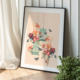 Vintage Blumenbouquet und Vintage Geburtshäuser Poster