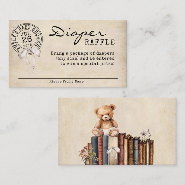 Vintage Blumenbücher Kinderdusche Windelwanne Begleitkarte (Vorne/Hinten)