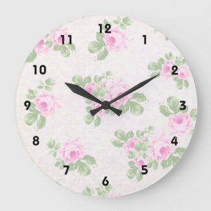 Vintage Blumenchicrosa-Rosen Große Wanduhr