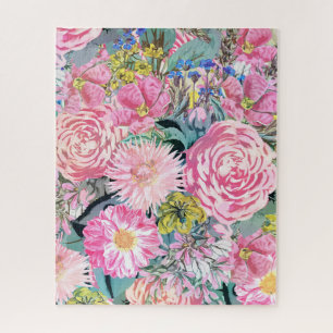 Vintage Blumendarstellung in Wasserfarben Puzzle