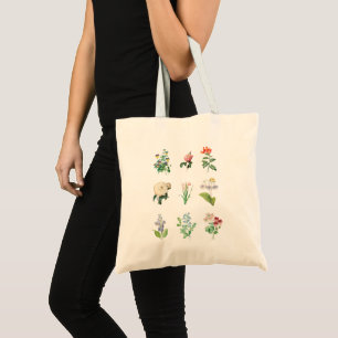Vintage Blumendarstellung Minimalistisch Botanisch Tragetasche