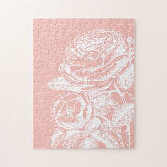 Vintage Blumendarstellung Rosa Rosa Botanisch Puzzle (Vertikal)
